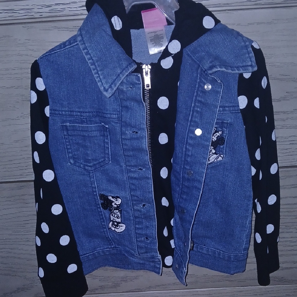 Disney Blue and Black Polka Dot Jean Jacket